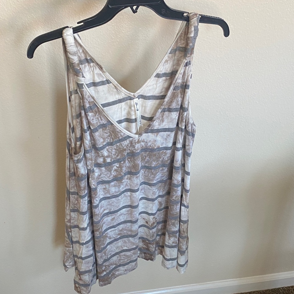Seven7 Brown and White Striped Tank Top